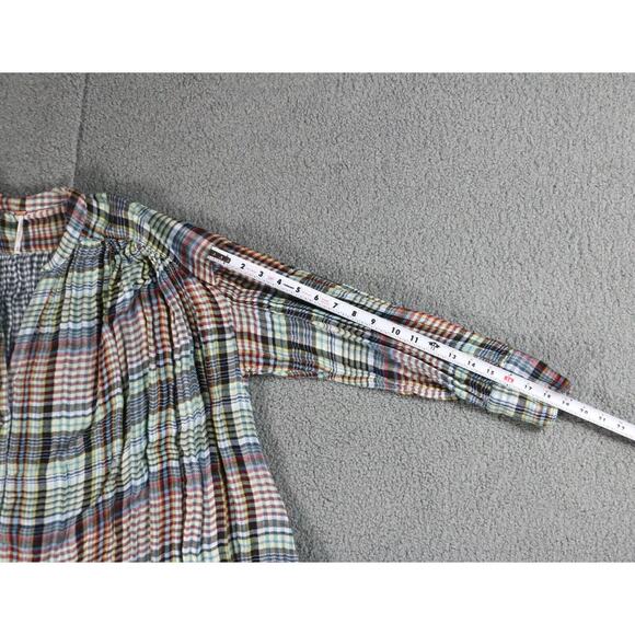 Free People Top Womens Xs Come On Over Plaid Top Button Front Fringe Hem - Picture 7 of 11